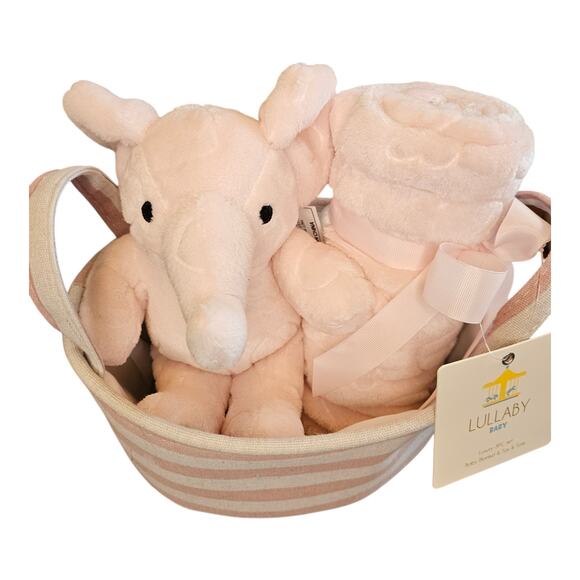 NWT Lullaby Baby 3pc Pink  30X40 blanket, plushie pink tan sm tote - Picture 2 of 5
